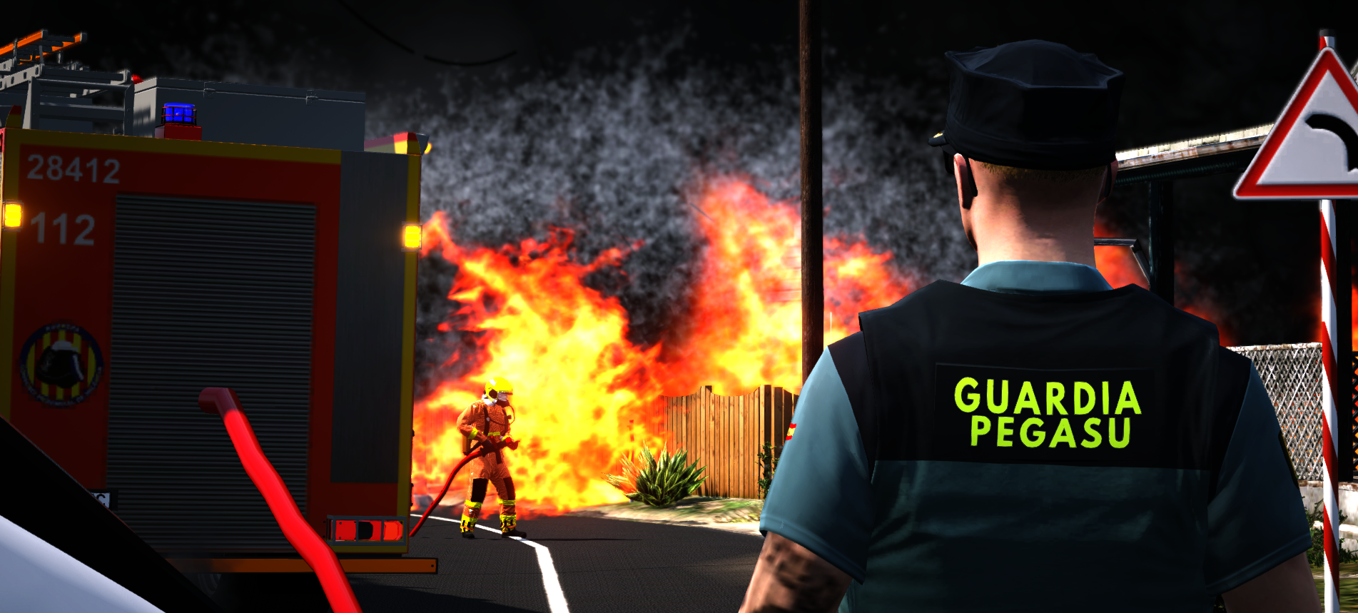 Guardia Pegasus apoyando en un incendio